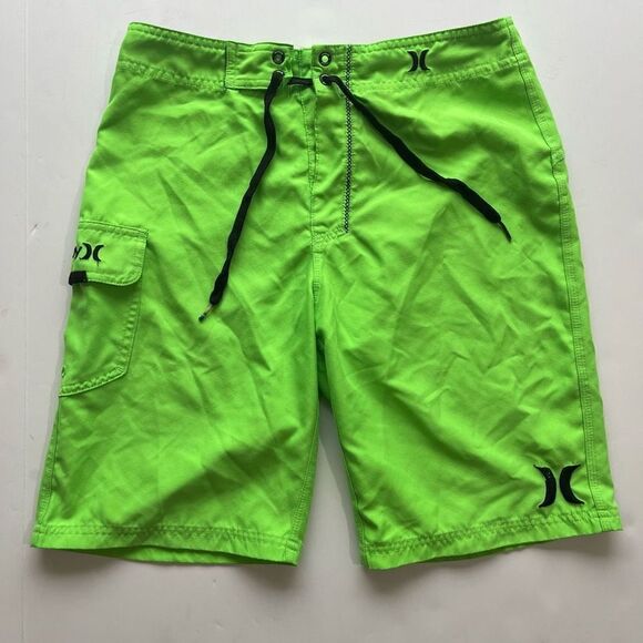 Hurley Boy’s Lime Green Drawstring Surf Board Shorts Size 16/28 - Picture 1 of 5